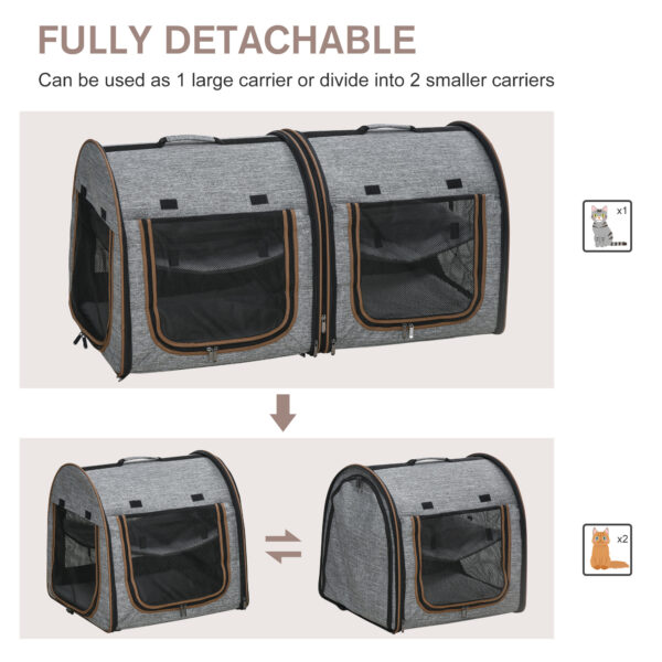 Portable Soft-sided Pet Carrier With Divider, Two Compartments, Padded Bag - Image 7