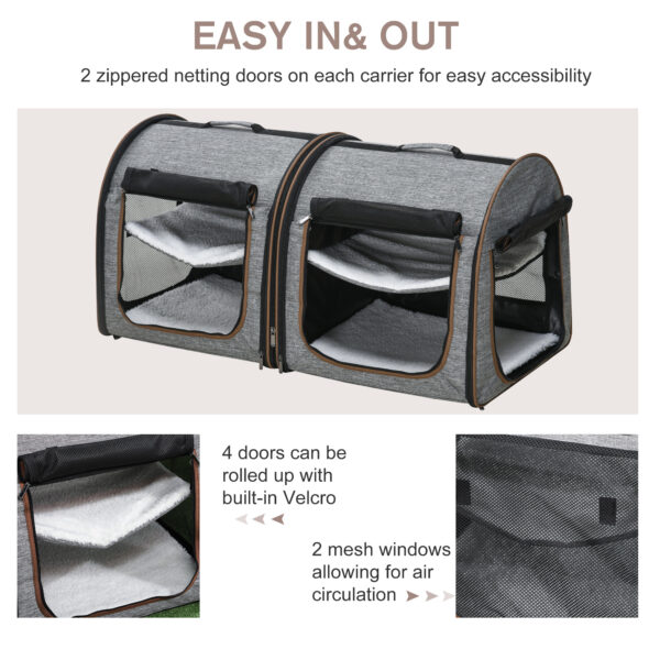 Portable Soft-sided Pet Carrier With Divider, Two Compartments, Padded Bag - Image 4