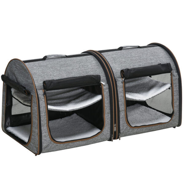 Portable Soft-sided Pet Carrier With Divider, Two Compartments, Padded Bag