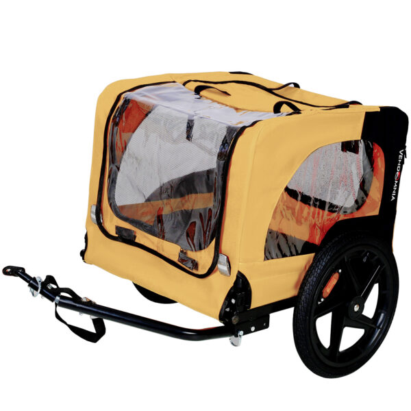 Yellow Outdoor Heavy Duty Foldable Pet Stroller Carrier with Bicycle Tow - Image 4