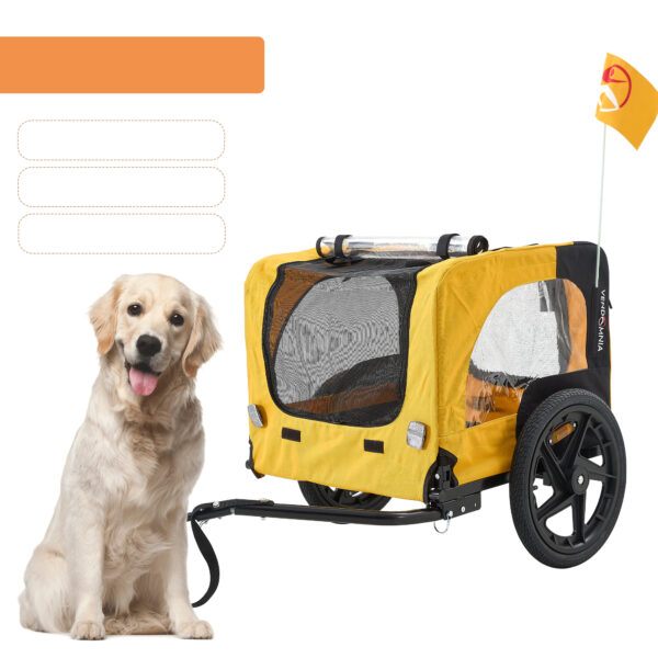 Yellow Outdoor Heavy Duty Foldable Pet Stroller Carrier with Bicycle Tow