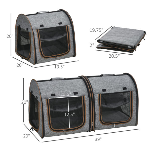 Portable Soft-sided Pet Carrier With Divider, Two Compartments, Padded Bag - Image 3