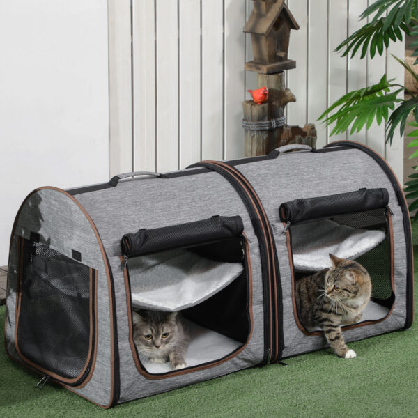 Portable Soft-sided Pet Carrier With Divider, Two Compartments, Padded Bag - Image 6