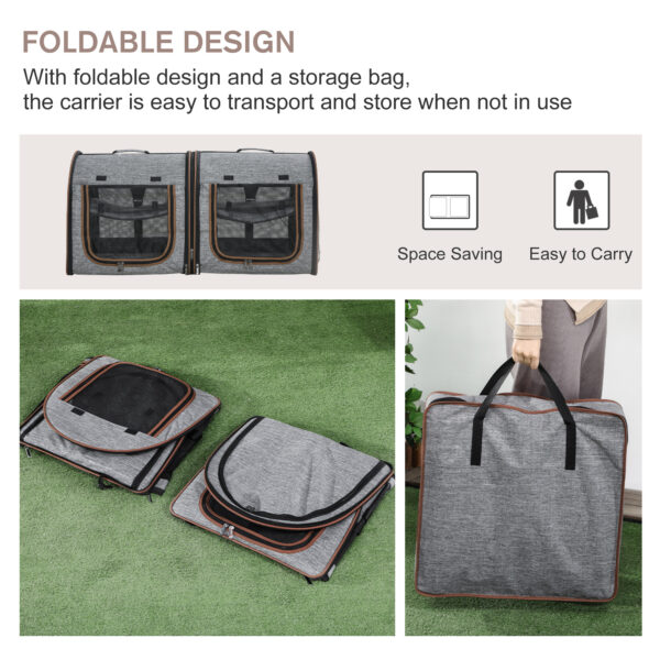 Portable Soft-sided Pet Carrier With Divider, Two Compartments, Padded Bag - Image 8