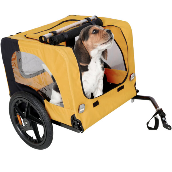 Yellow Outdoor Heavy Duty Foldable Pet Stroller Carrier with Bicycle Tow - Image 6